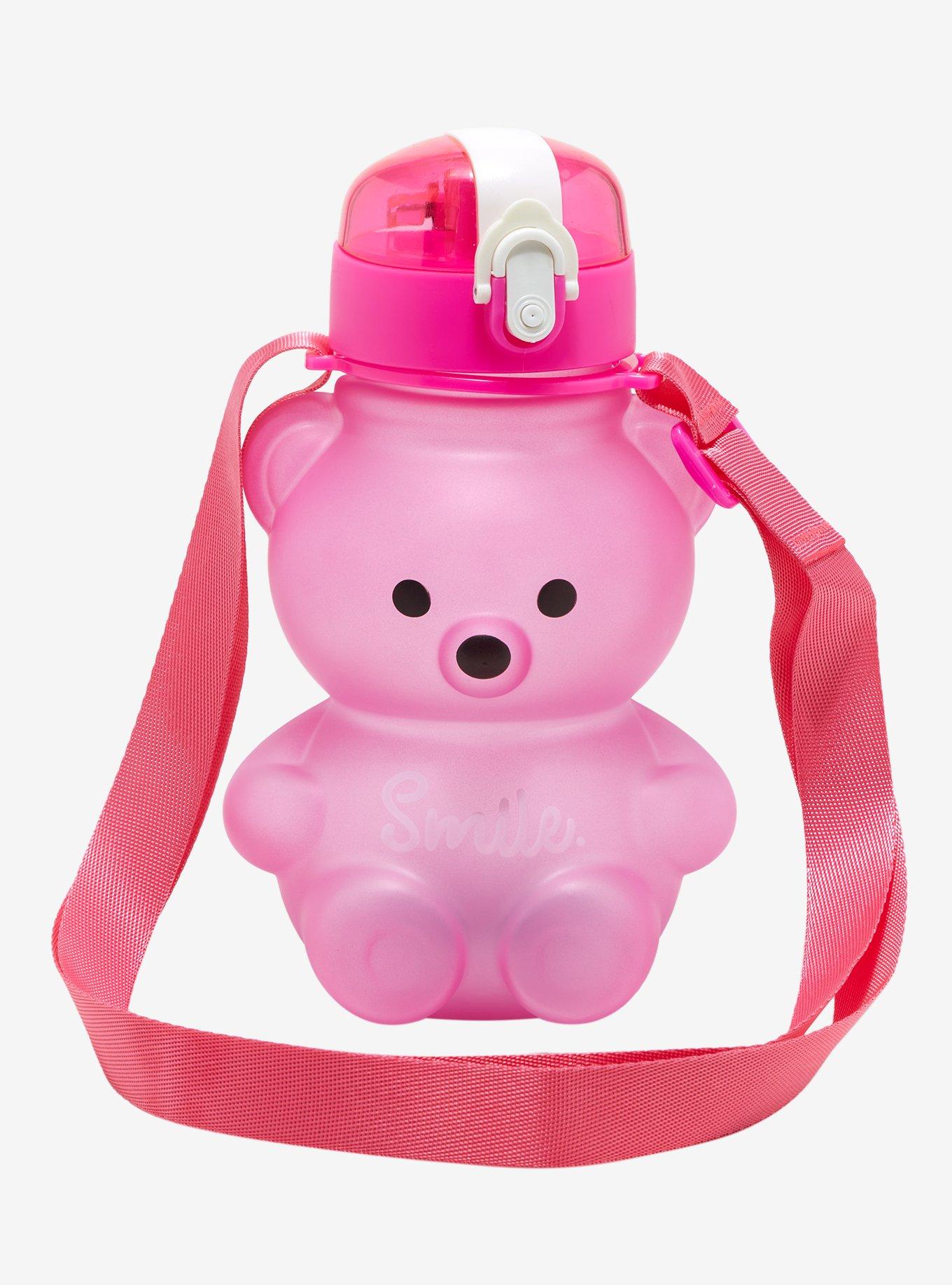 Hot Pink Teddy Bear Water Bottle With Strap Hot Topic