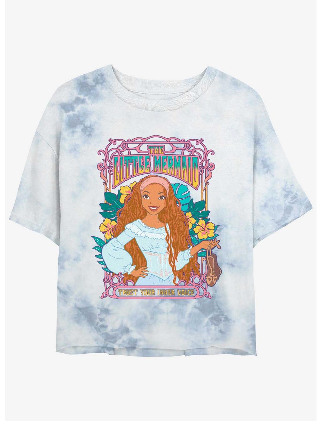 Disney The Little Mermaid Live Action Ariel Trust Your Inner Voice Tie-Dye Womens Crop T-Shirt, WHITEBLUE, hi-res