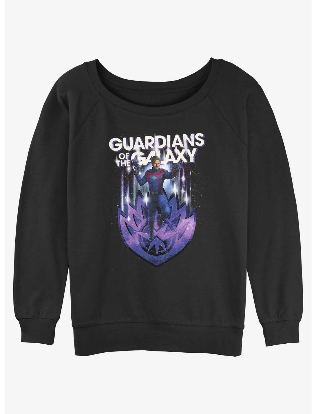 Marvel Guardians of the Galaxy Vol. 3 Star-Lord Dual Blasters Womens Slouchy Sweatshirt, BLACK, hi-res