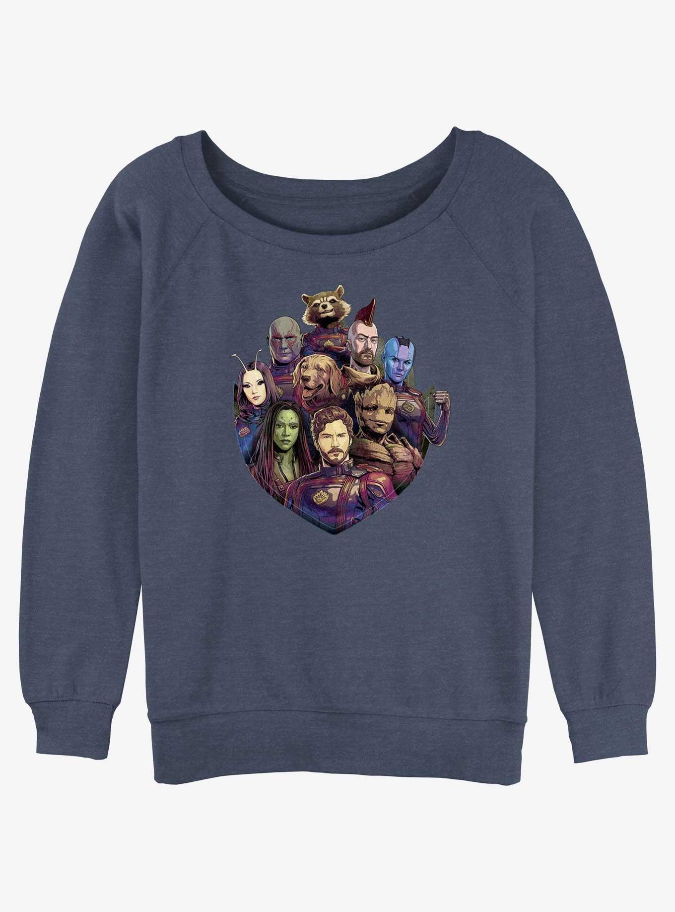 Marvel Guardians of the Galaxy Vol. 3 Badge Protectors Womens Slouchy Sweatshirt, BLUEHTR, hi-res