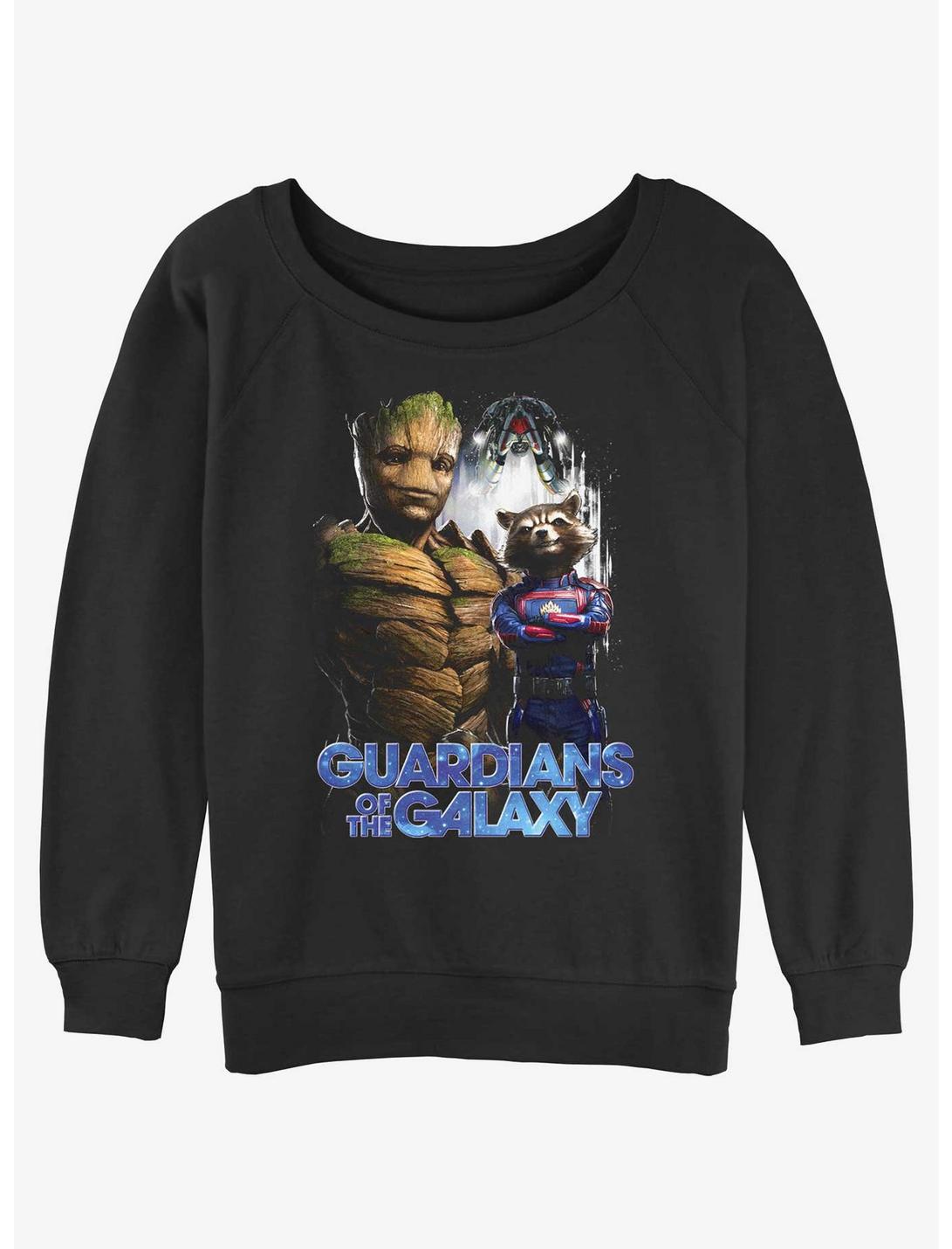 Marvel Guardians of the Galaxy Vol. 3 Duo Team Groot and Rocket Womens Slouchy Sweatshirt, BLACK, hi-res