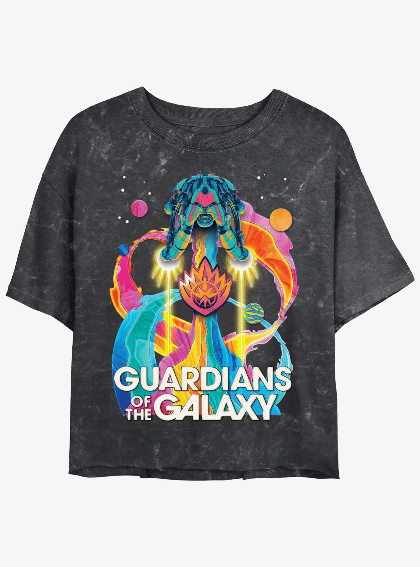 Marvel Guardians of the Galaxy Vol. 3 Psychedelic Ship Mineral Wash Womens Crop T-Shirt