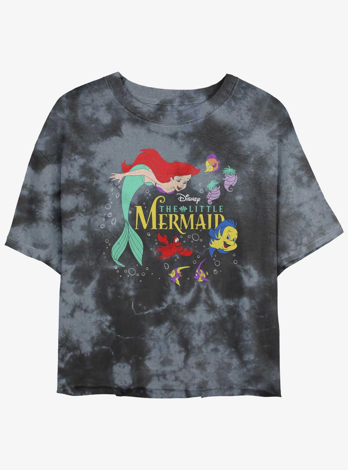 Disney The Little Mermaid Movie Poster Tie-Dye Womens Crop T-Shirt, BLKCHAR, hi-res