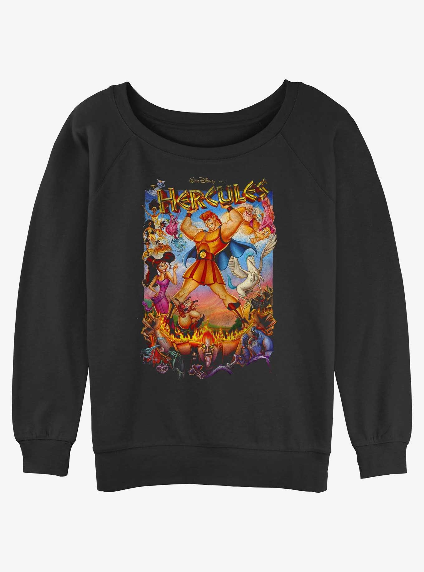 Disney Hercules Movie Poster Womens Slouchy Sweatshirt, BLACK, hi-res