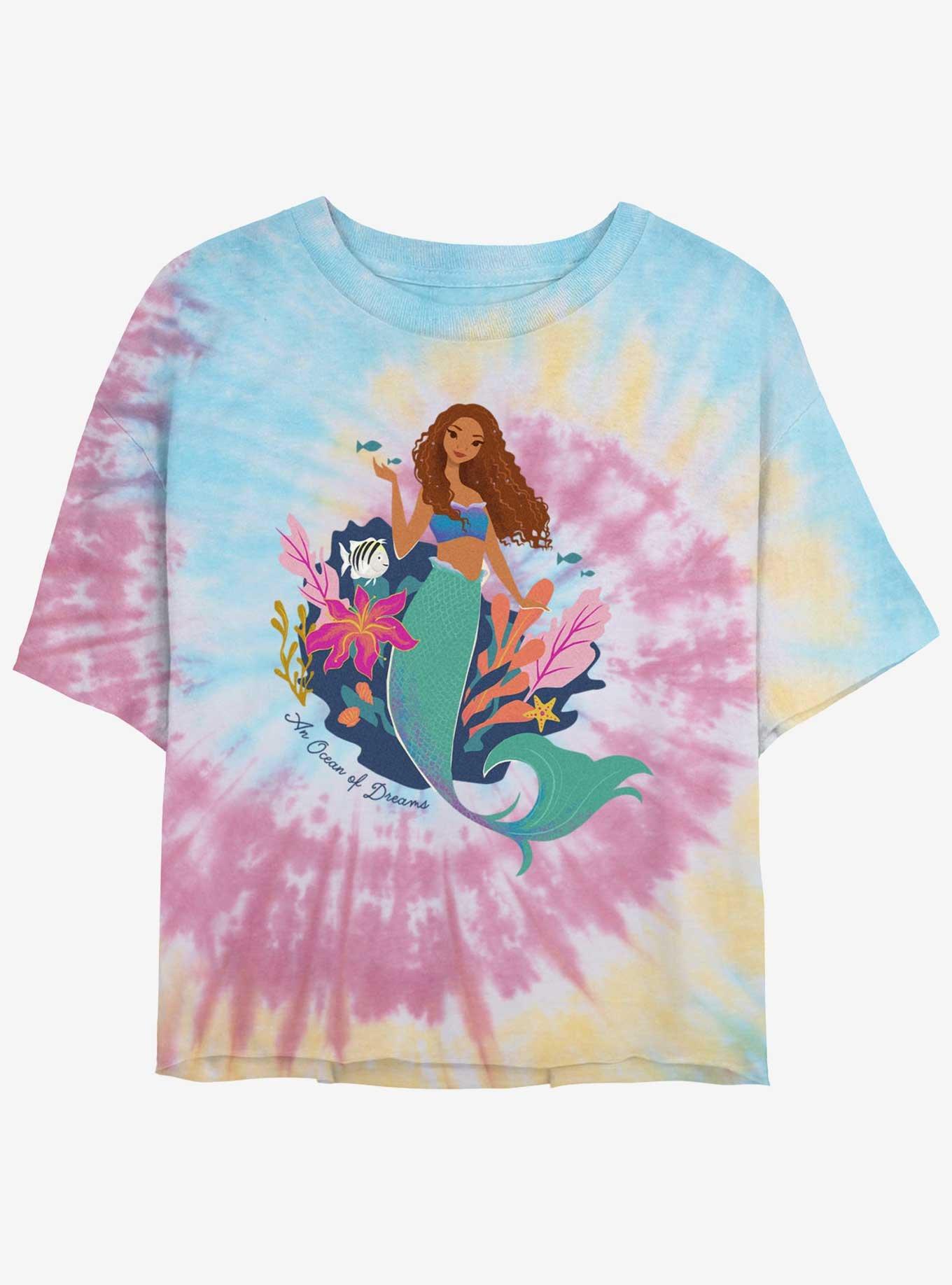 Disney The Little Mermaid Live Action An Ocean Of Dreams Tie-Dye Womens Crop T-Shirt, BLUPNKLY, hi-res