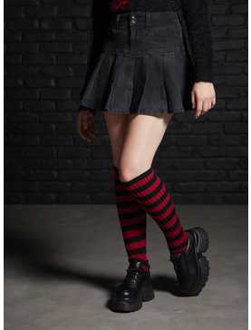 Social Collision Black Pleated Denim Skirt, , hi-res