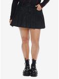 Social Collision Black Pleated Denim Skirt Plus Size, INDIGO, hi-res