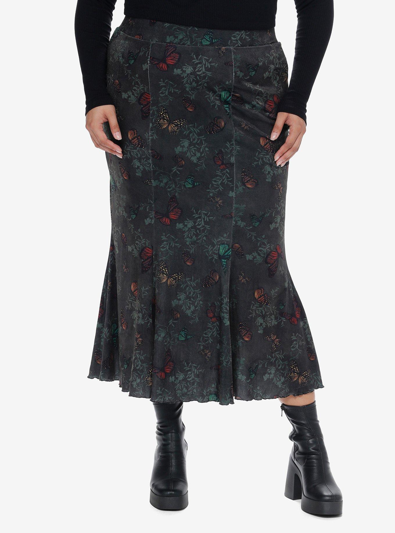 Thorn & Fable Butterfly Velvet Mermaid Midi Skirt Plus Size