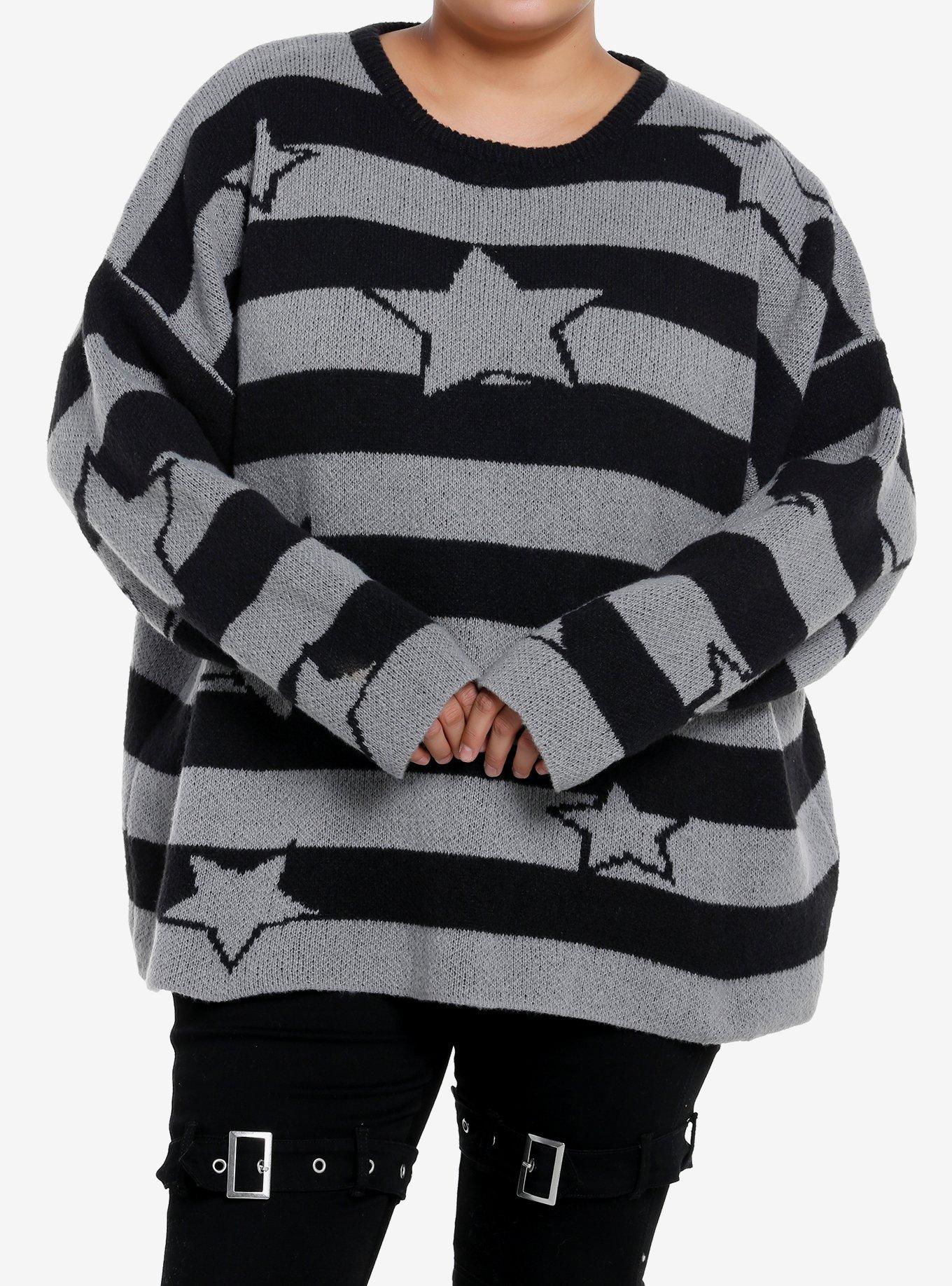 Black & Grey Stripe Star Girls Knit Sweater Plus Size | Hot Topic
