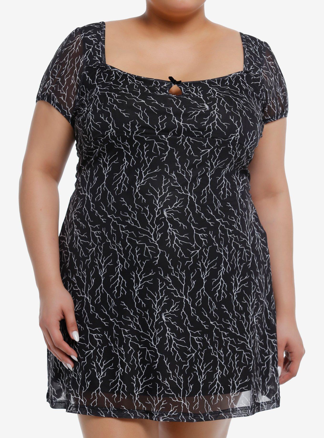 Black & White Lightning Mini Dress Plus Size, , hi-res