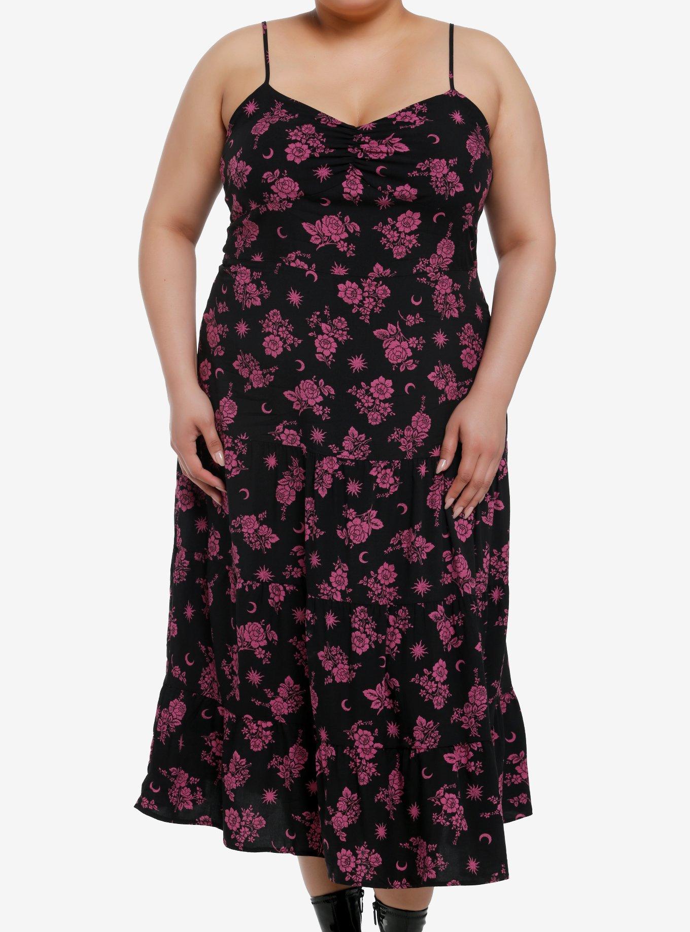 Daisy Street Purple Floral Cami Dress Plus Size, PURPLE, hi-res