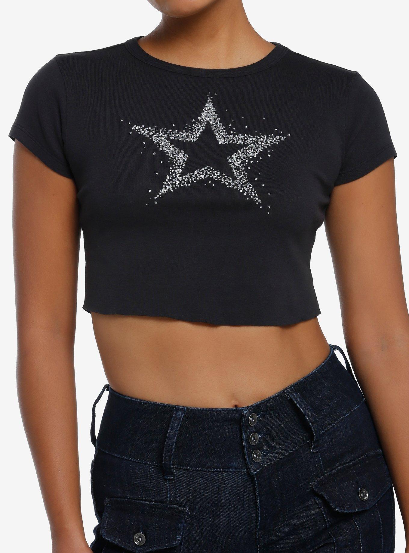 Silver Glitter Star Girls Baby T-Shirt, , hi-res