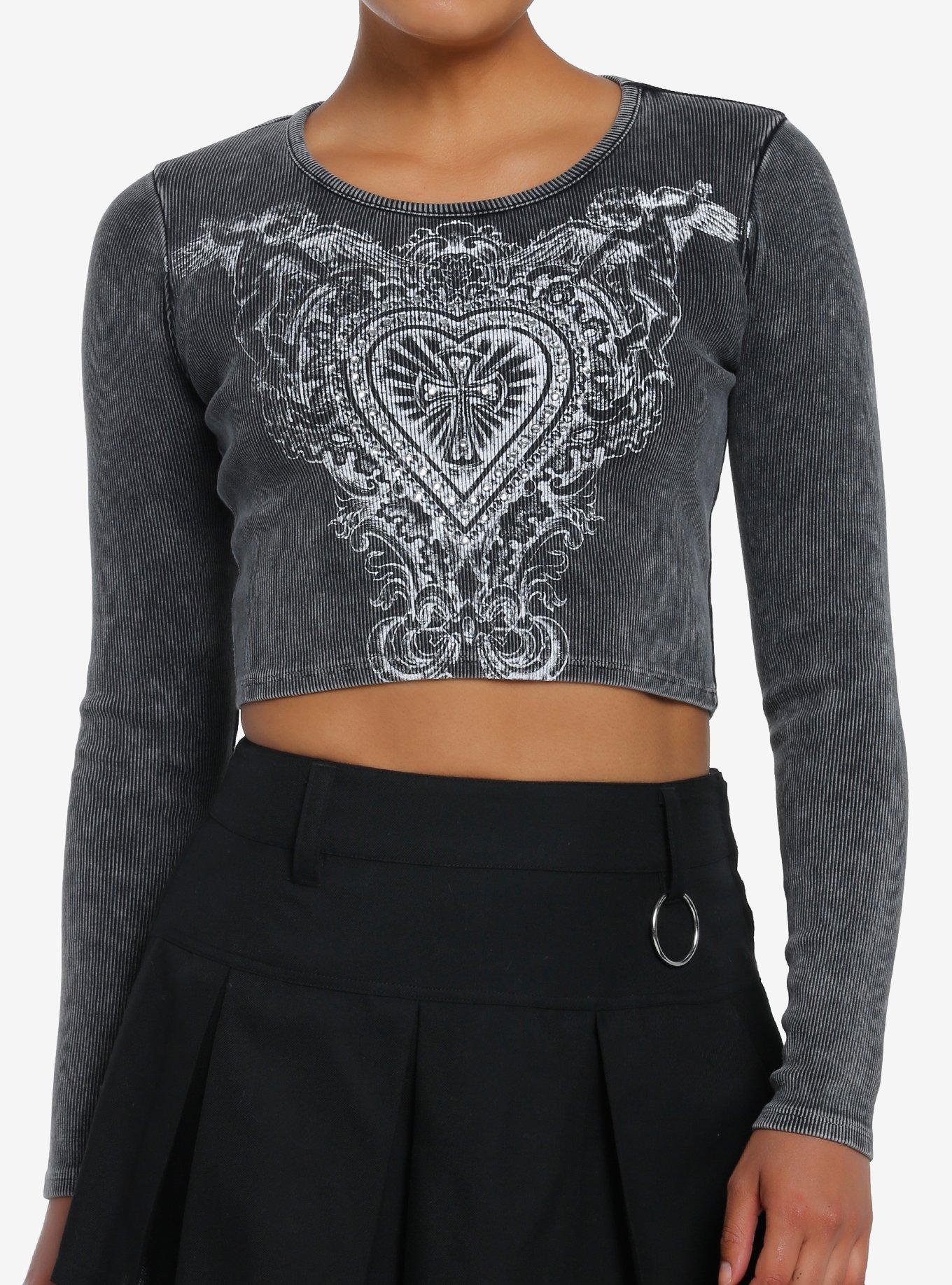 Social Collision Ornate Heart & Cross Rib Girls Long-Sleeve Top, , hi-res