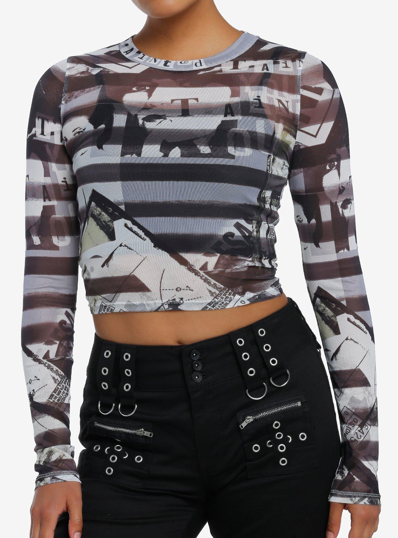 Social Collision Stripe Punk Graphics Girls Long-Sleeve Top, , hi-res