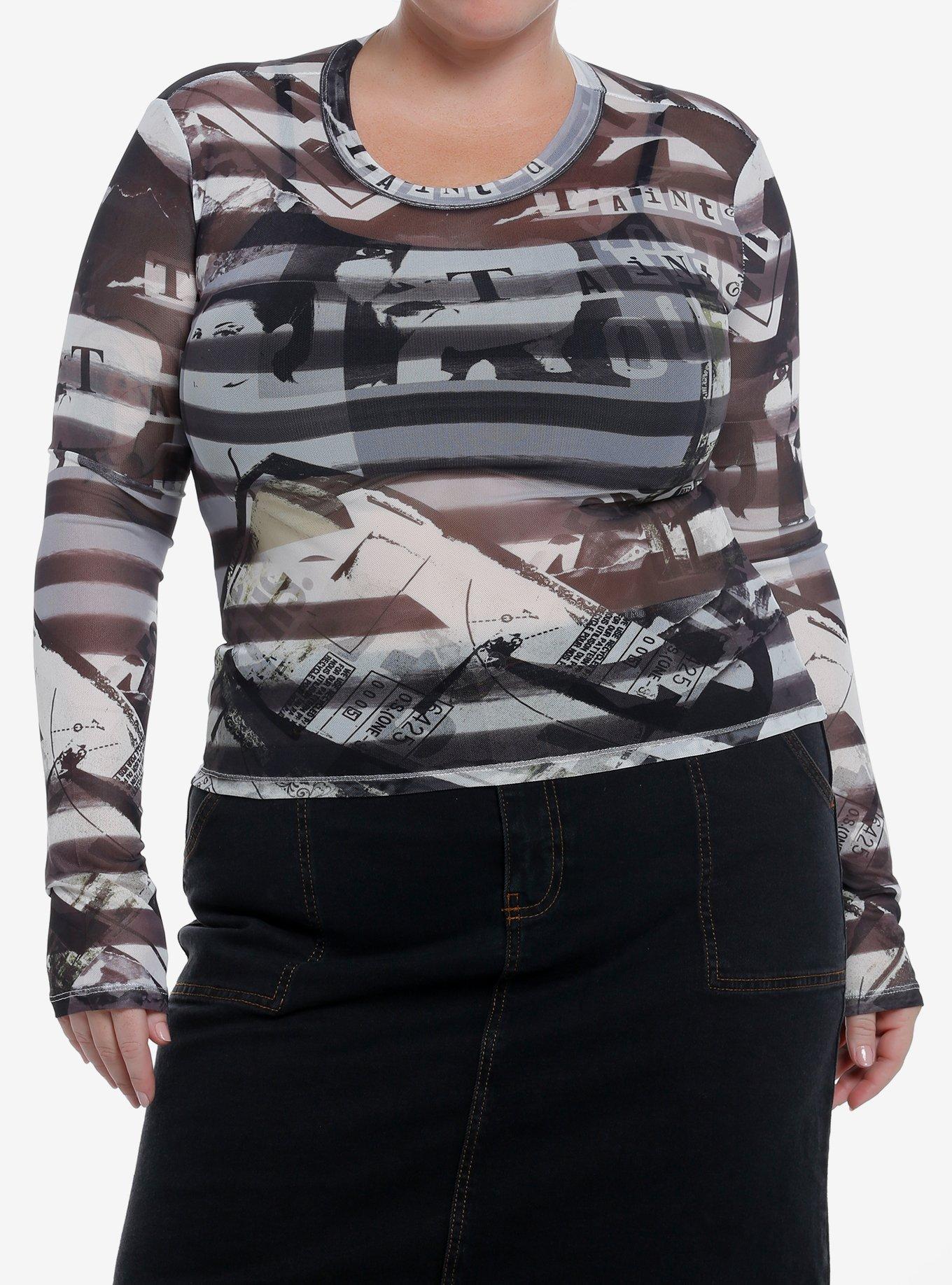 Social Collision Stripe Punk Graphics Girls Long-Sleeve Top Plus Size, , hi-res