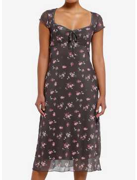 Thorn & Fable Brown Pink Roses Midaxi Dress, , hi-res