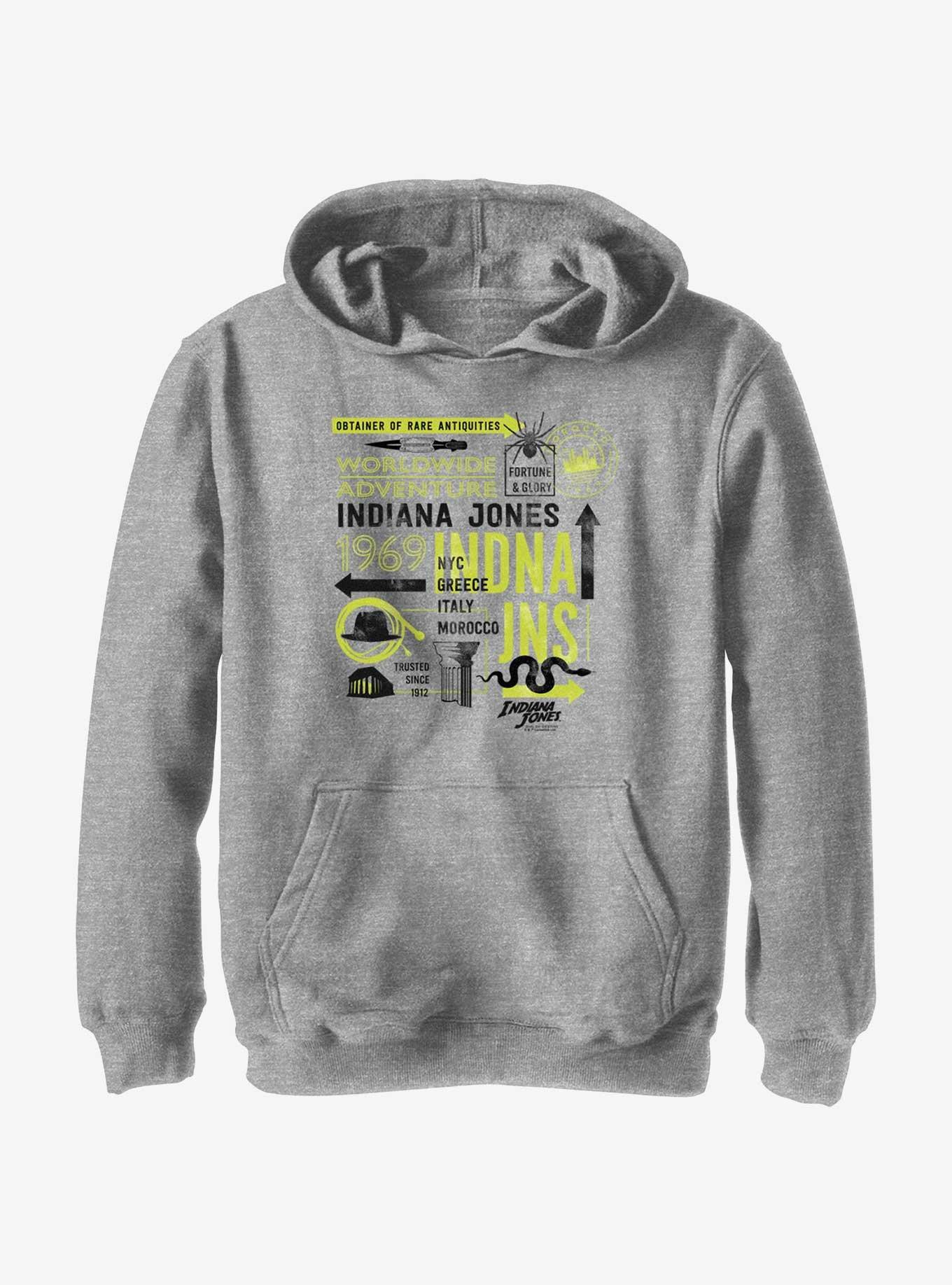 Indiana Jones and the Dial of Destiny Passport Infographic Youth Hoodie, ATH HTR, hi-res