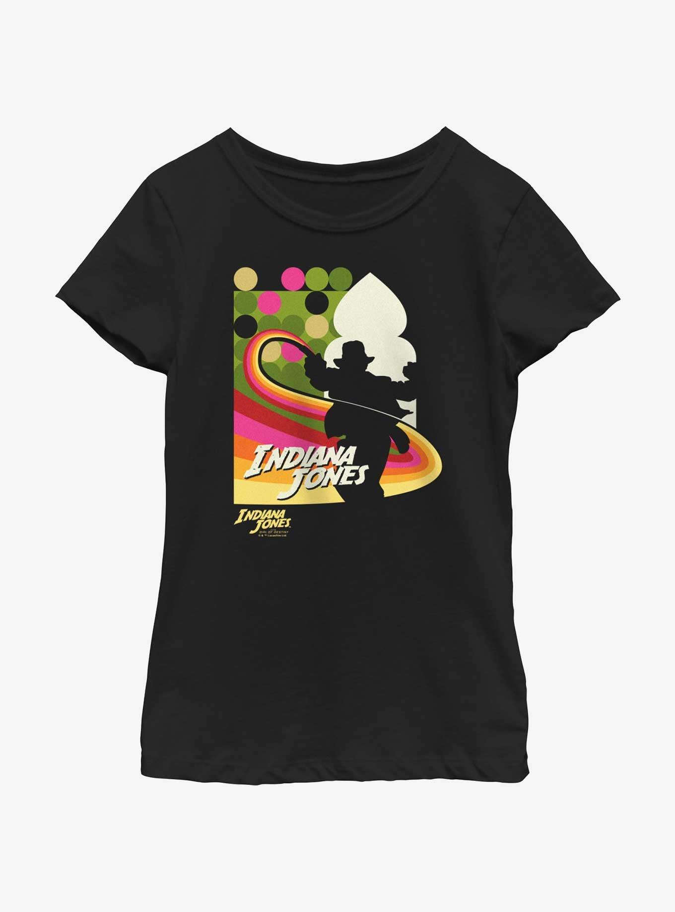 Indiana Jones and the Dial of Destiny Lasso Swoosh Girls Youth T-Shirt, BLACK, hi-res