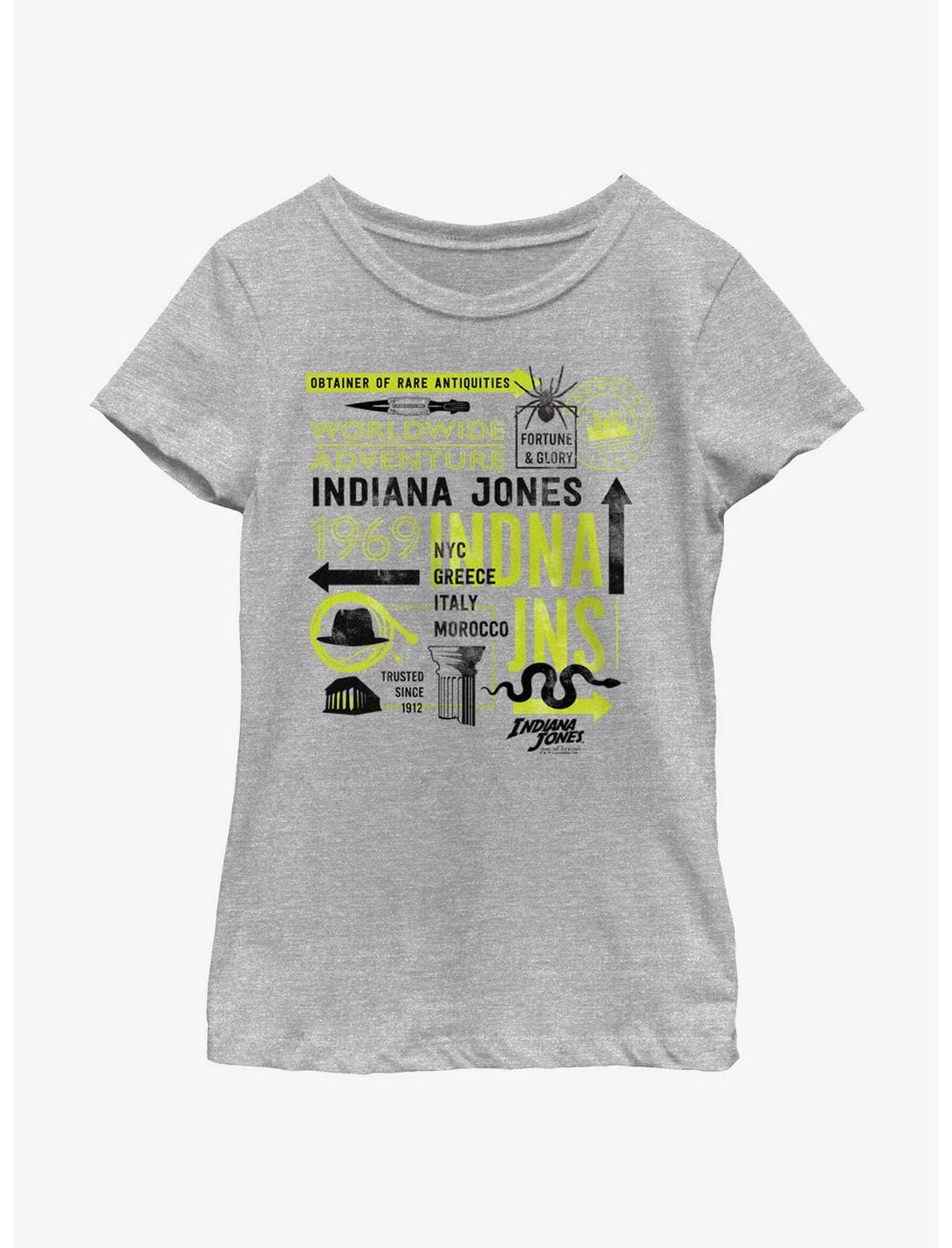 Indiana Jones and the Dial of Destiny Passport Infographic Girls Youth T-Shirt, ATH HTR, hi-res