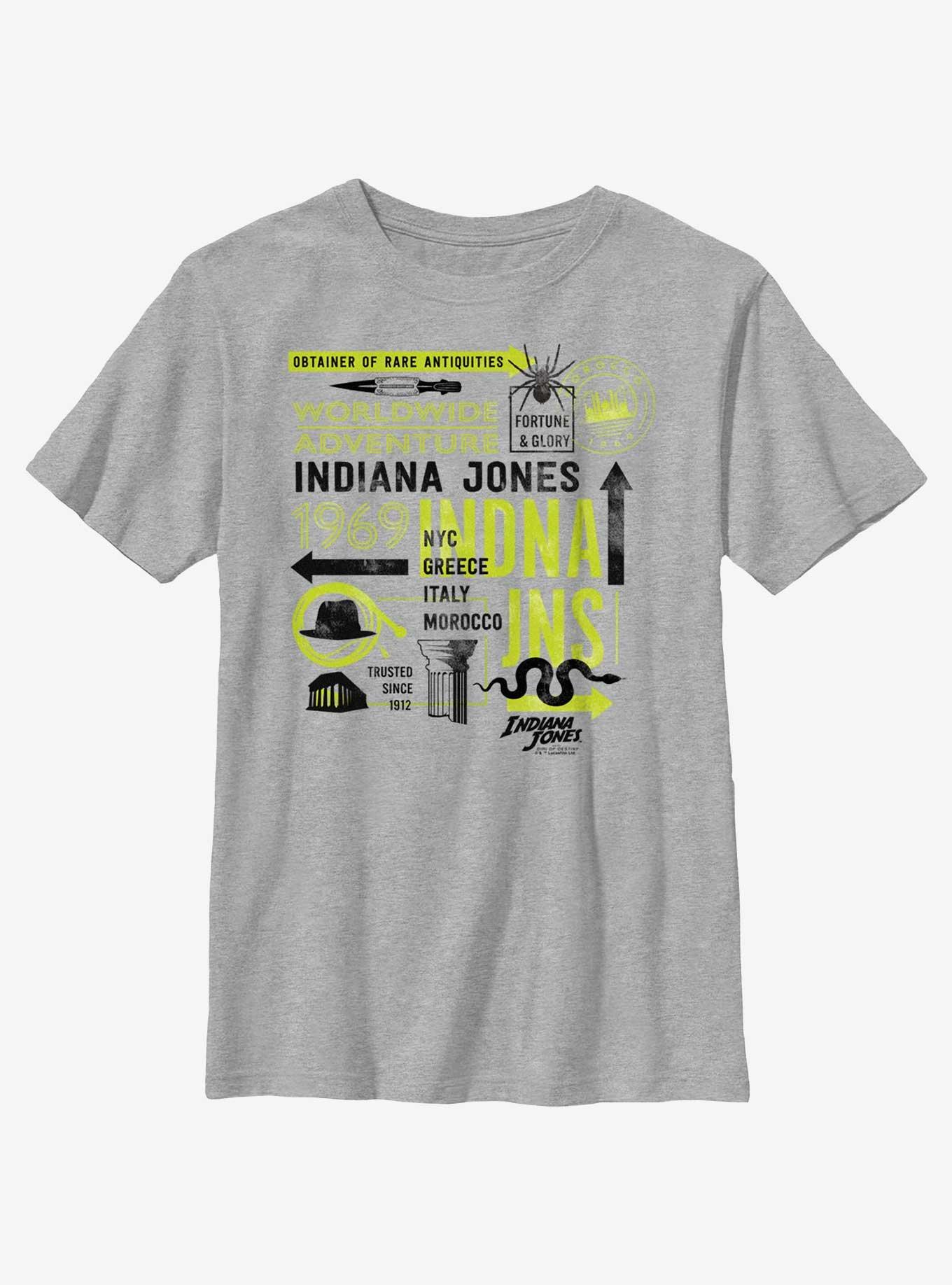 Indiana Jones and the Dial of Destiny Passport Infographic Youth T-Shirt, ATH HTR, hi-res