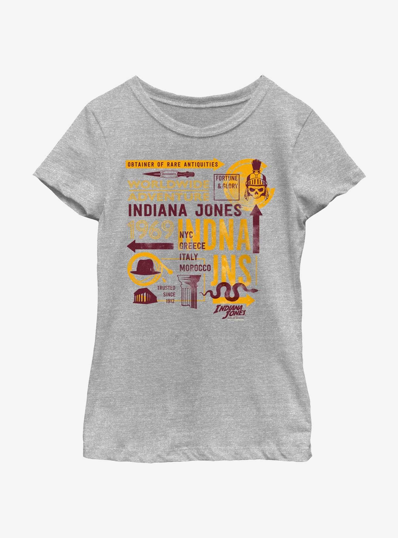 Indiana Jones and the Dial of Destiny Passport Infographic Girls Youth T-Shirt, ATH HTR, hi-res