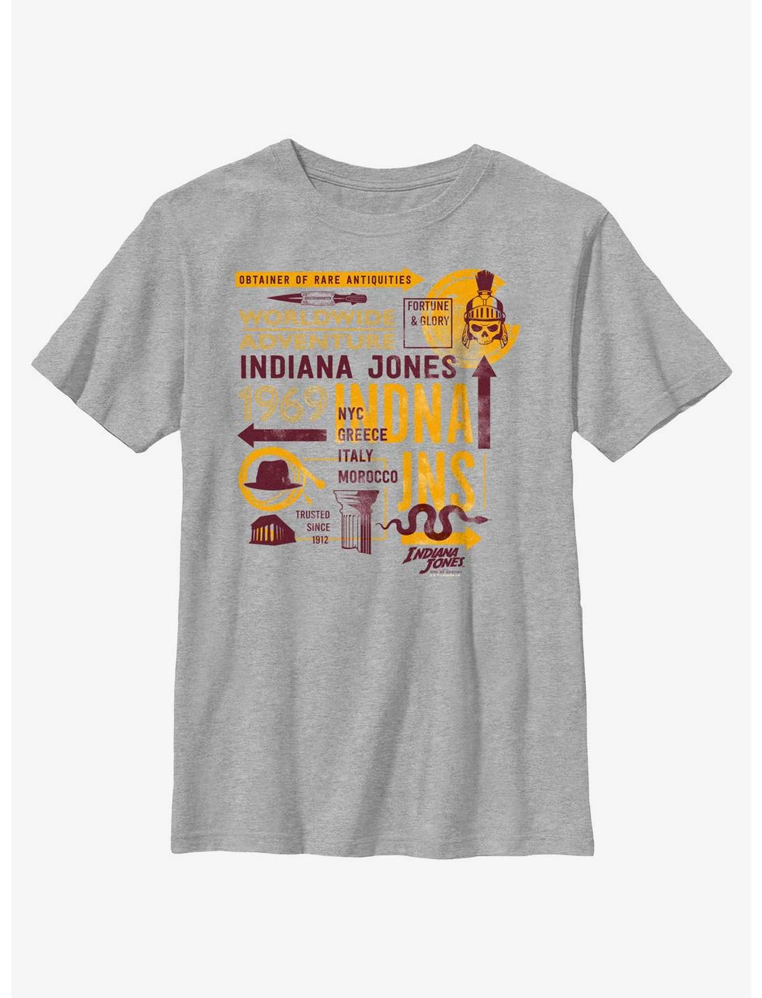 Indiana Jones and the Dial of Destiny Passport Infographic Youth T-Shirt, ATH HTR, hi-res