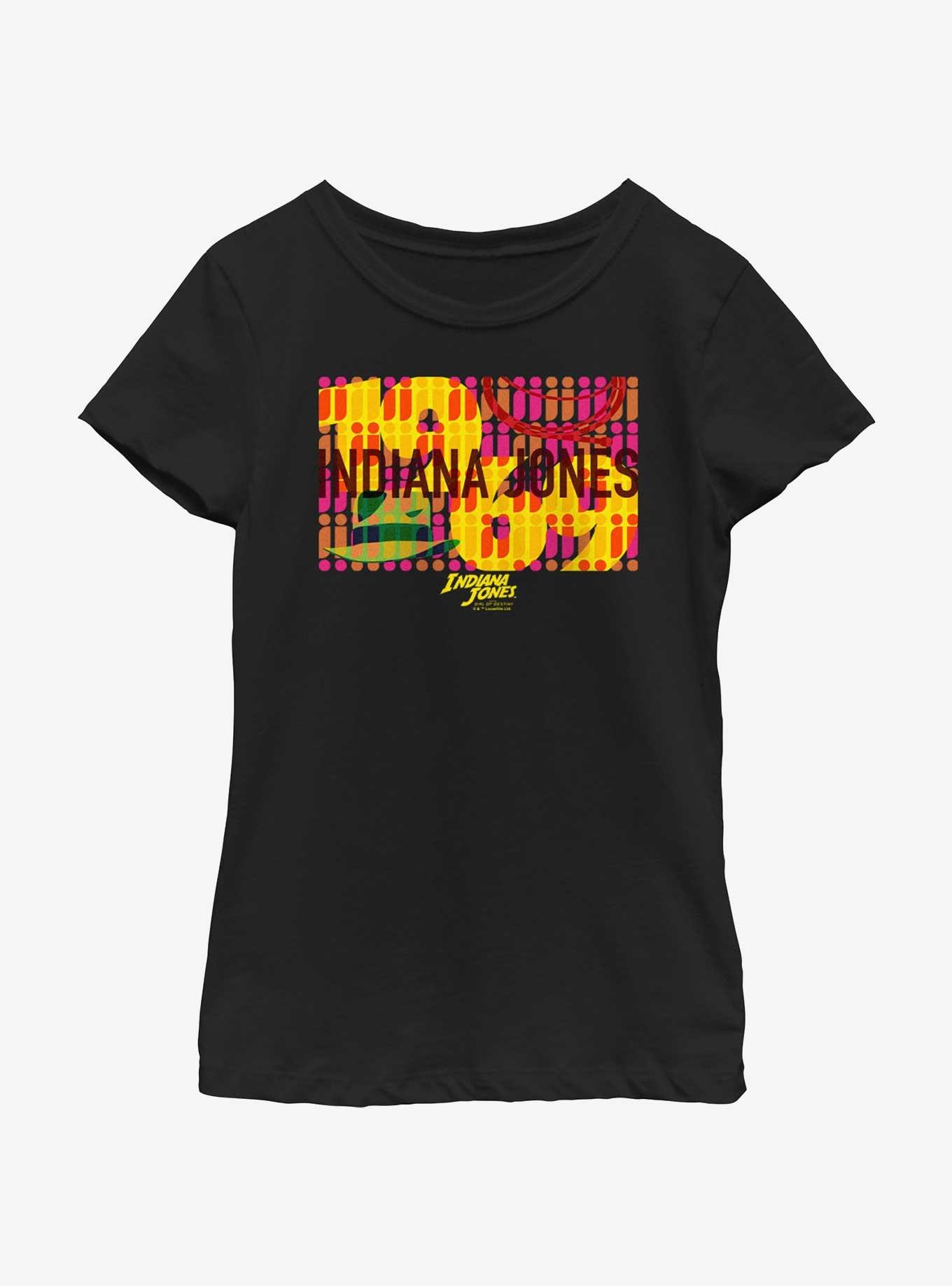 Indiana Jones and the Dial of Destiny Sixties Wallpaper Girls Youth T-Shirt, BLACK, hi-res