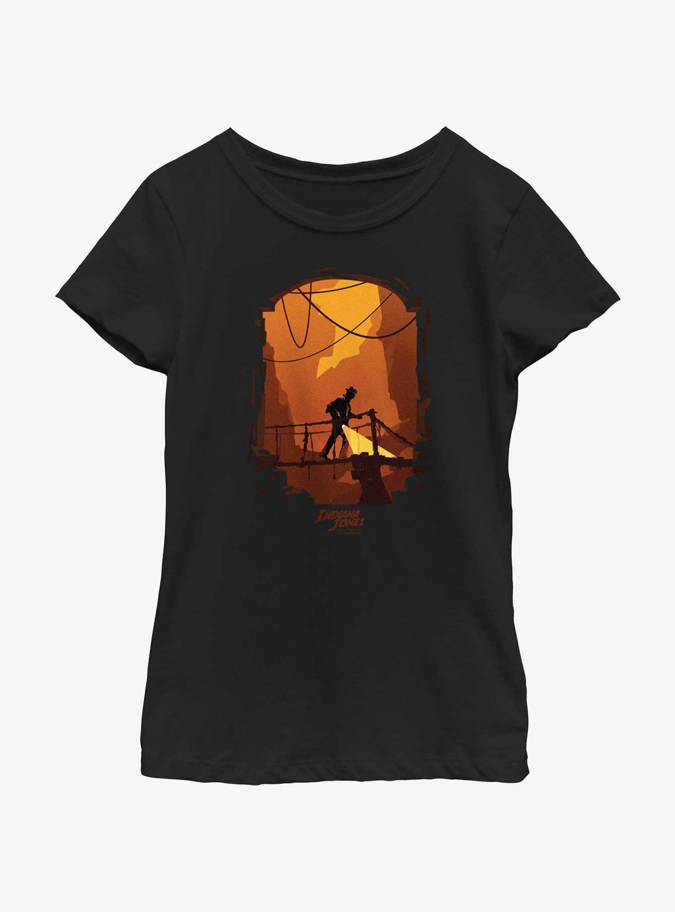 Indiana Jones and the Dial of Destiny Cave Exploring Girls Youth T-Shirt, BLACK, hi-res