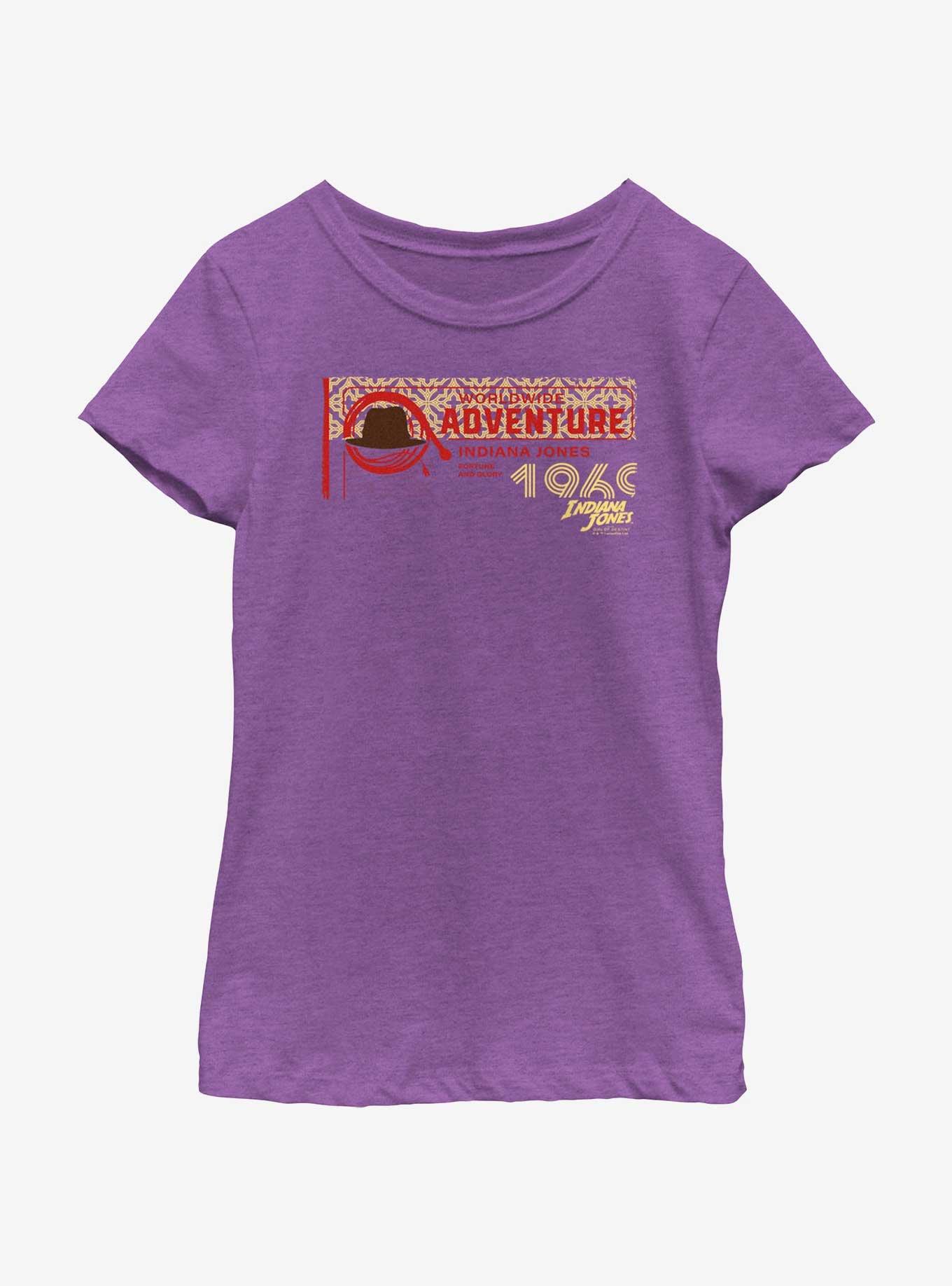 Indiana Jones and the Dial of Destiny Adventure Hat and Lasso Girls Youth T-Shirt, PURPLE BERRY, hi-res