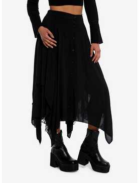 Black Lace Hanky Hem Midi Skirt, , hi-res