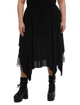 Black Lace Hanky Hem Midi Skirt Plus Size, , hi-res
