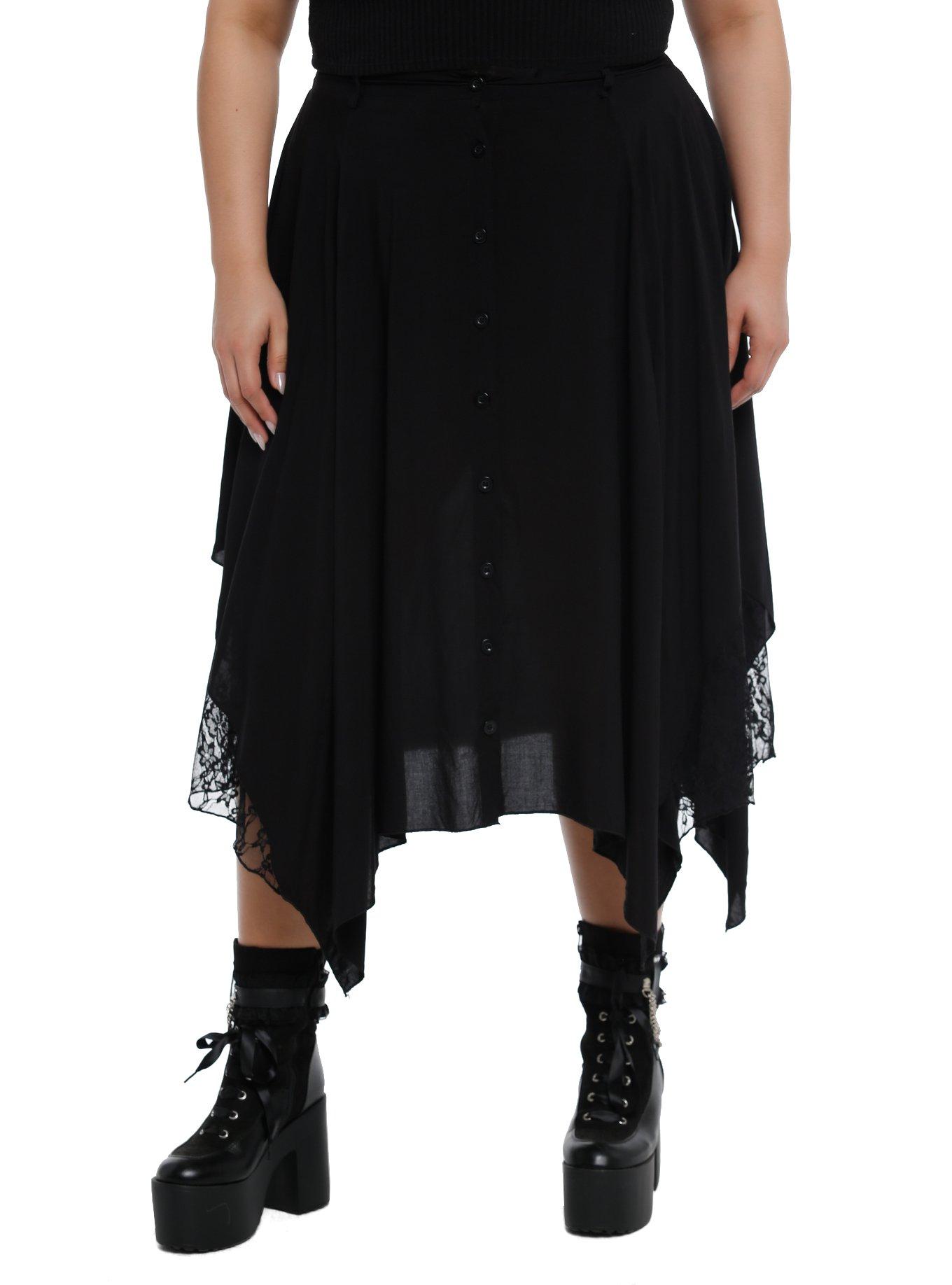 Black Lace Hanky Hem Midi Skirt Plus Size | Hot Topic