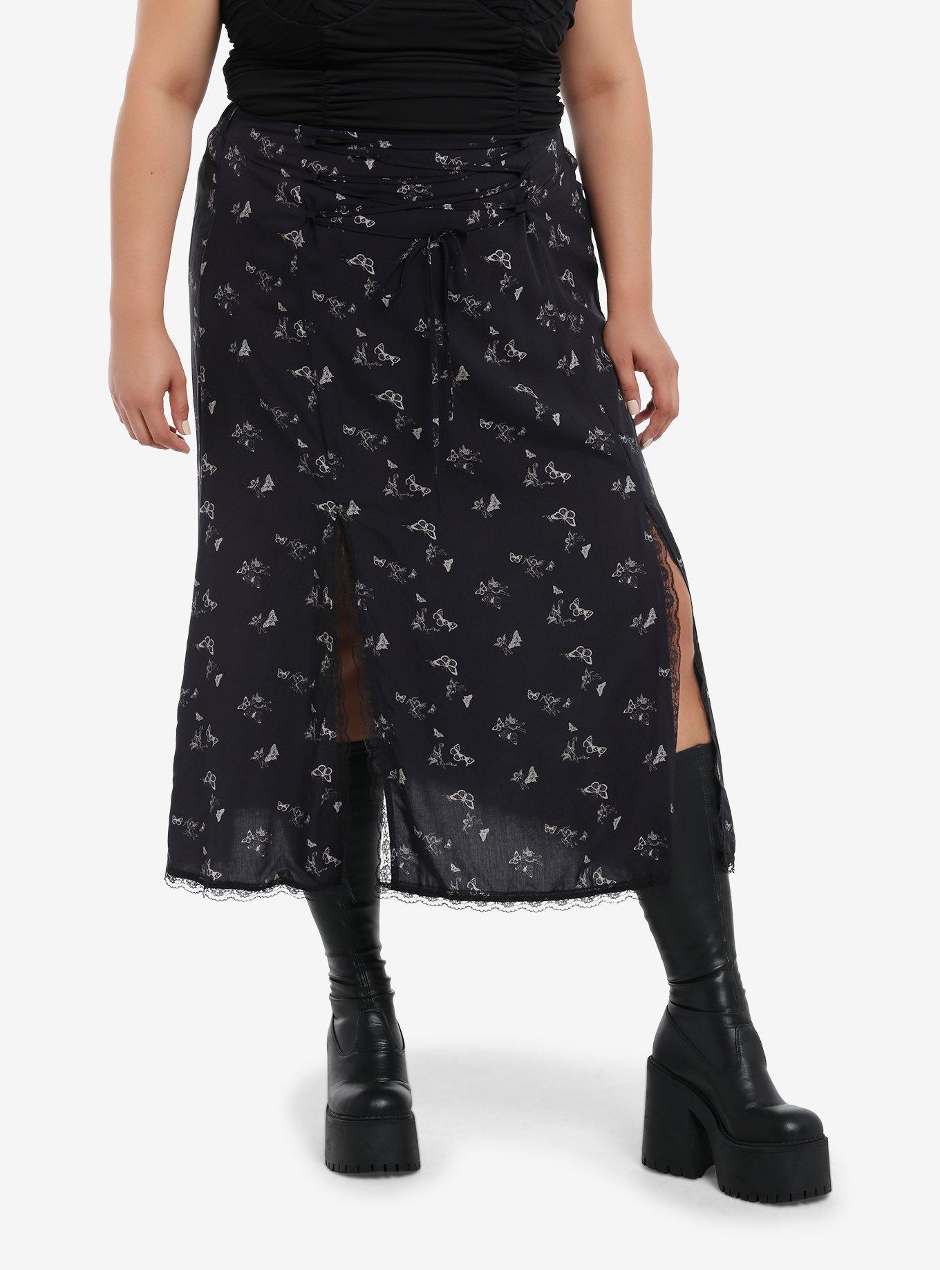 Daisy Street Cherub & Butterfly Slit Midi Skirt Plus Size, , hi-res