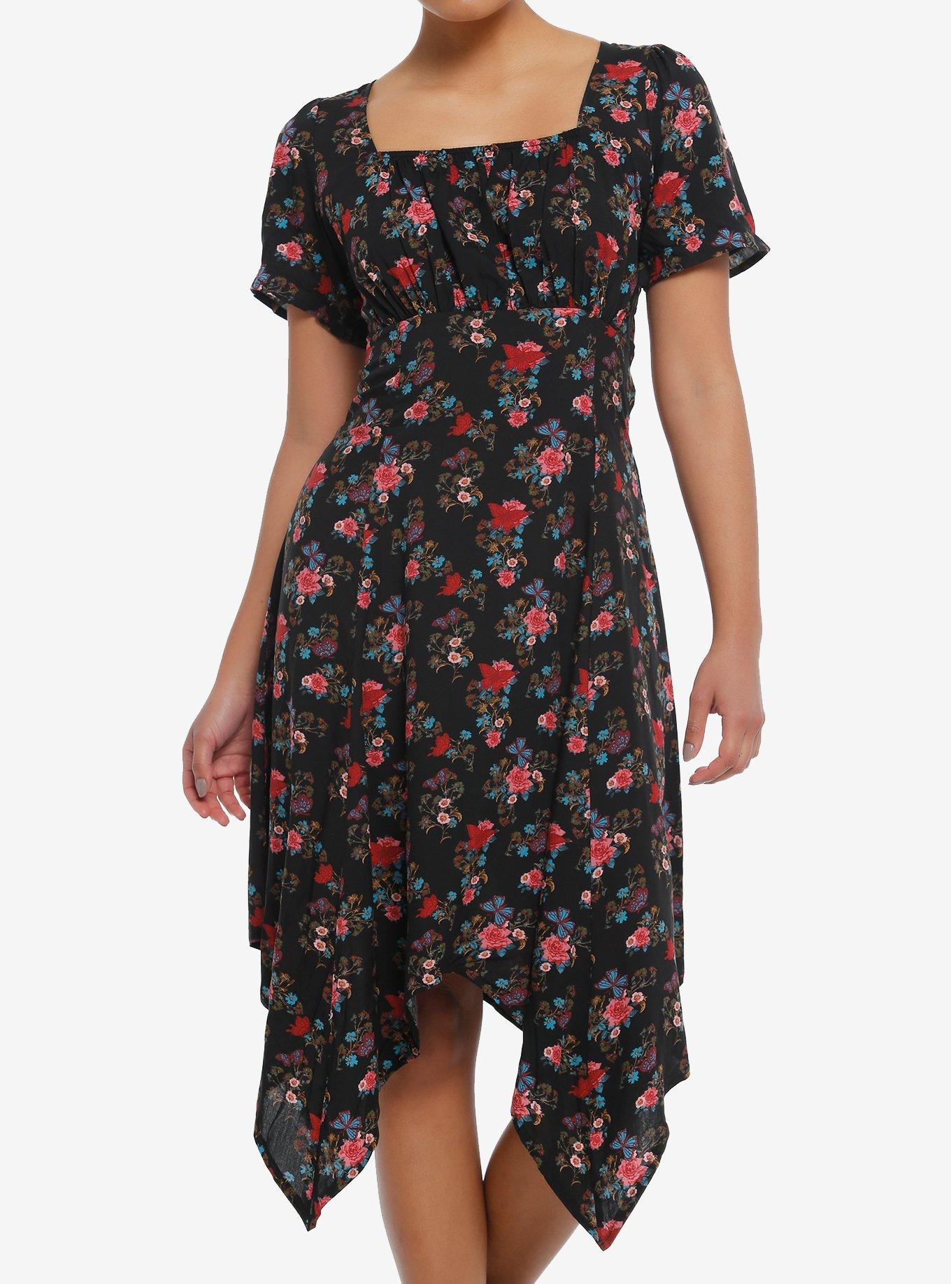 Red & Blue Floral Hanky Hem Dress, RED, hi-res