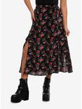 Daisy Street Floral Butterfly Lace-Up Slit Midi Skirt, RED, hi-res