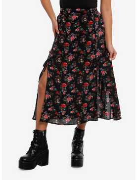 Daisy Street Floral Butterfly Lace-Up Slit Midi Skirt, , hi-res