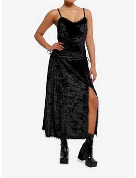 Black Velvet Lace-Up Cami Maxi Dress, , hi-res