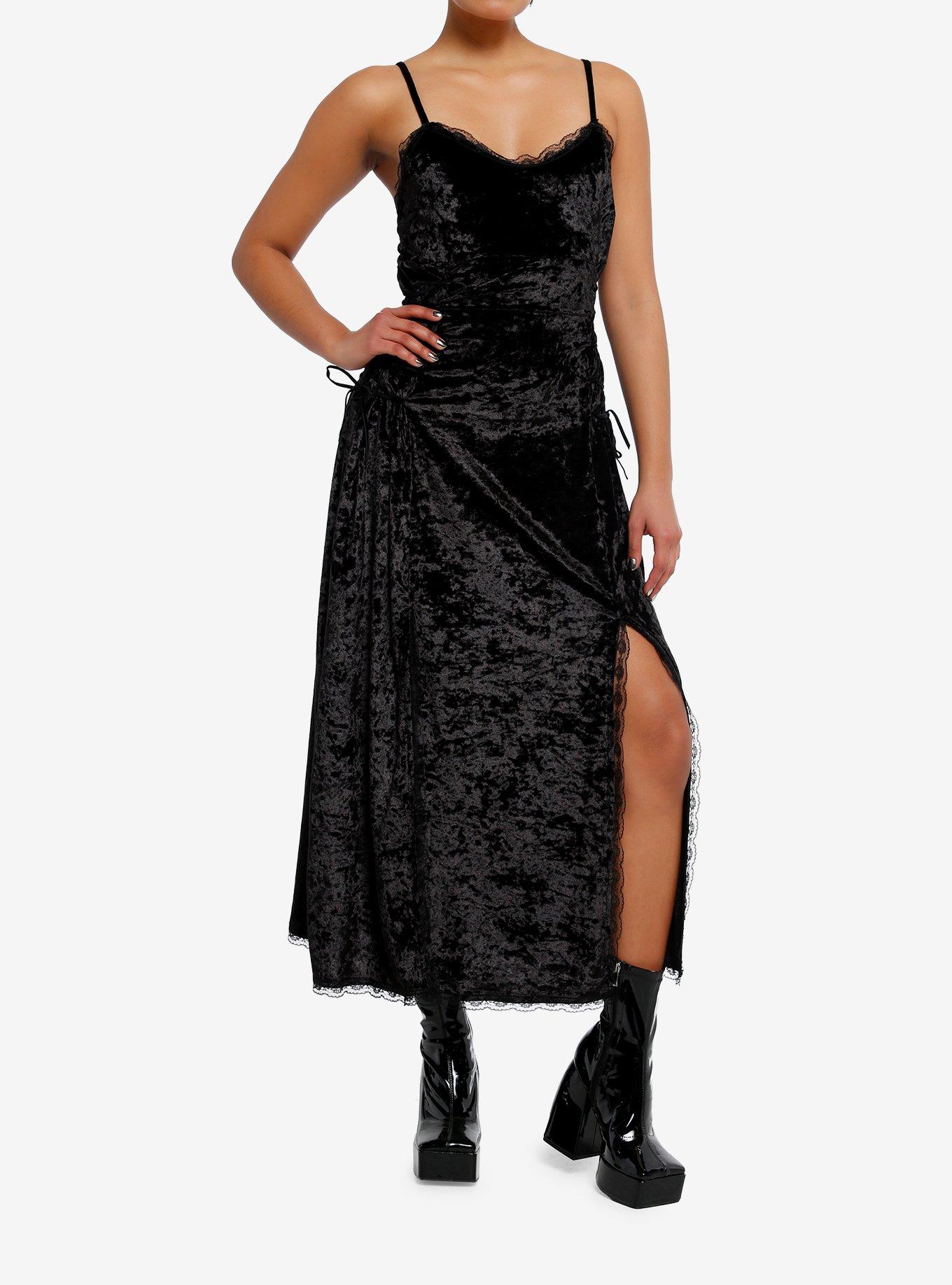 Black Velvet Lace-Up Cami Maxi Dress, , hi-res