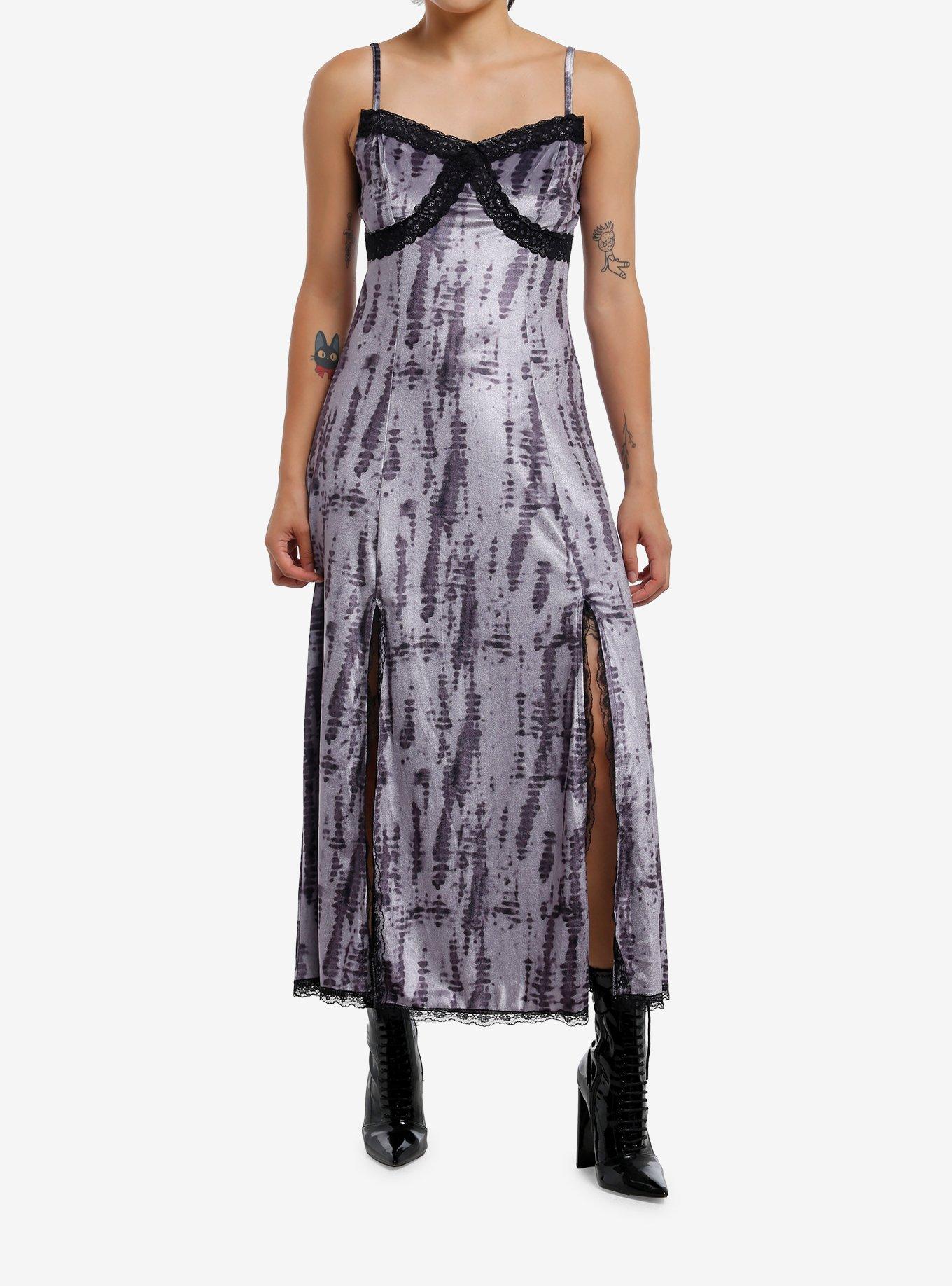 Grey Wash Velvet Lace Midi Dress, , hi-res