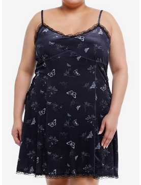 Daisy Street Black Velvet Butterfly Lace-Up Mini Dress Plus Size, , hi-res