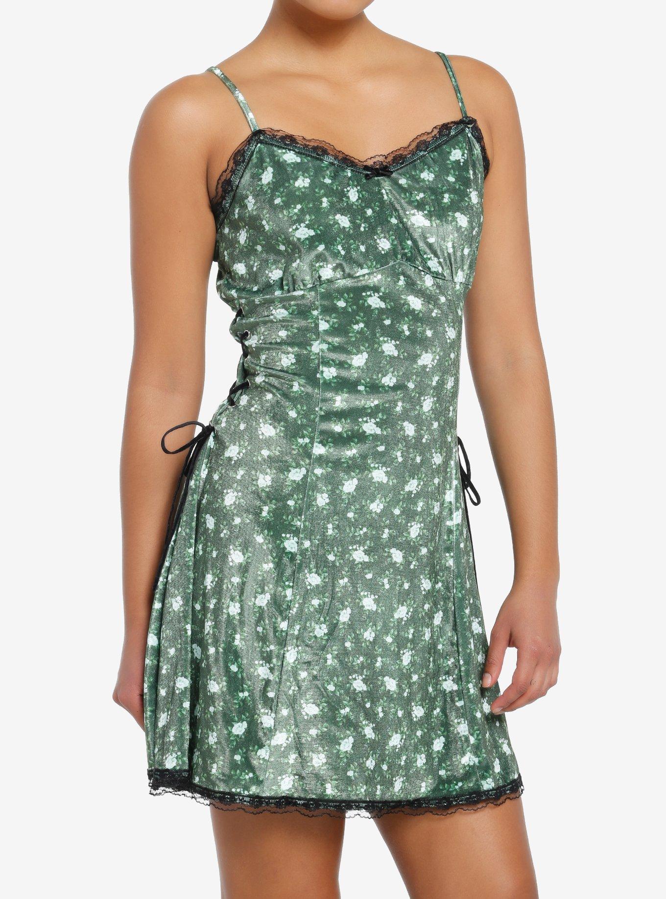 Daisy Street Green Floral Velvet Mini Dress, IVORY, hi-res