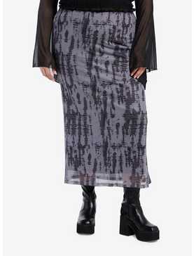 Dark Grey Wash Mesh Midi Skirt Plus Size, , hi-res