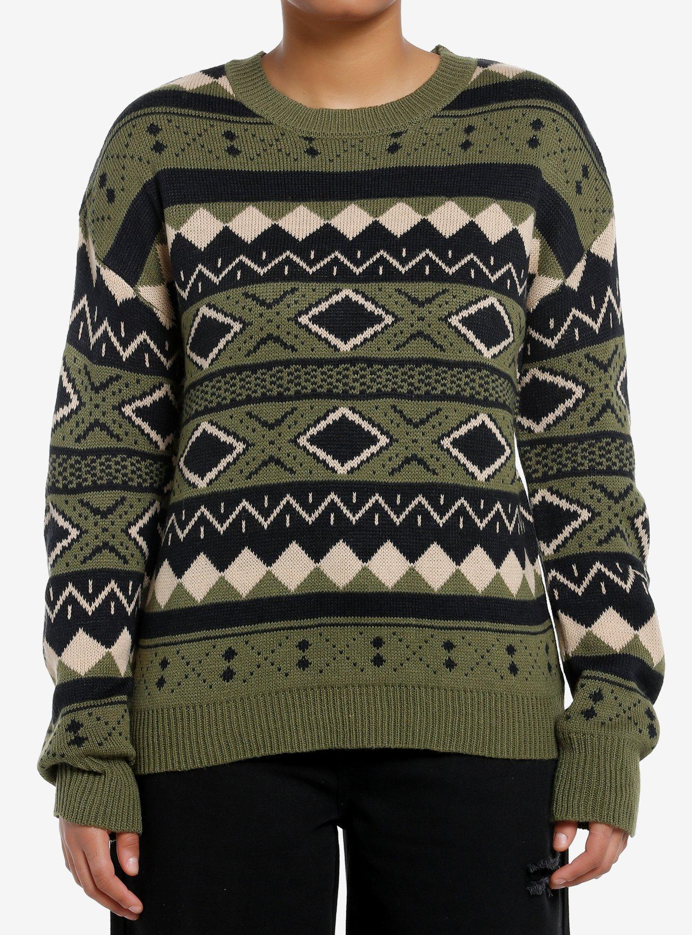 Green Fair Isle Vintage Girls Knit Sweater Hot Topic