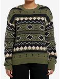 Green Fair Isle Vintage Girls Knit Sweater, , hi-res