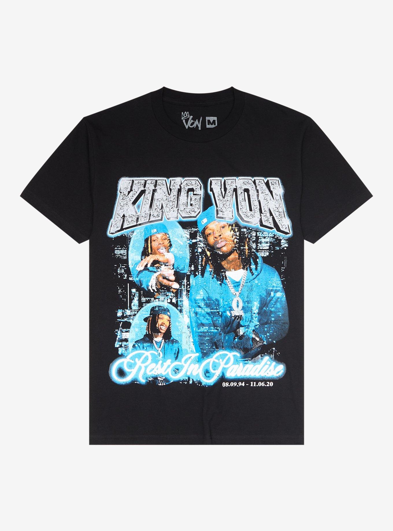 King Von Photo Collage Glitter Boyfriend Fit Girls T-Shirt, BLACK, hi-res
