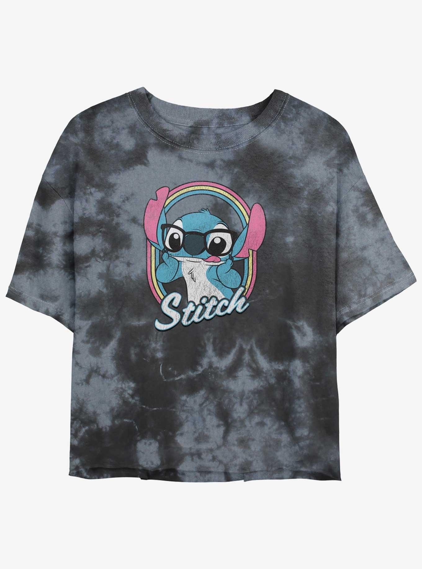 Disney Lilo & Stitch Nerdy Stitch Tie-Dye Girls Crop T-Shirt, BLKCHAR, hi-res
