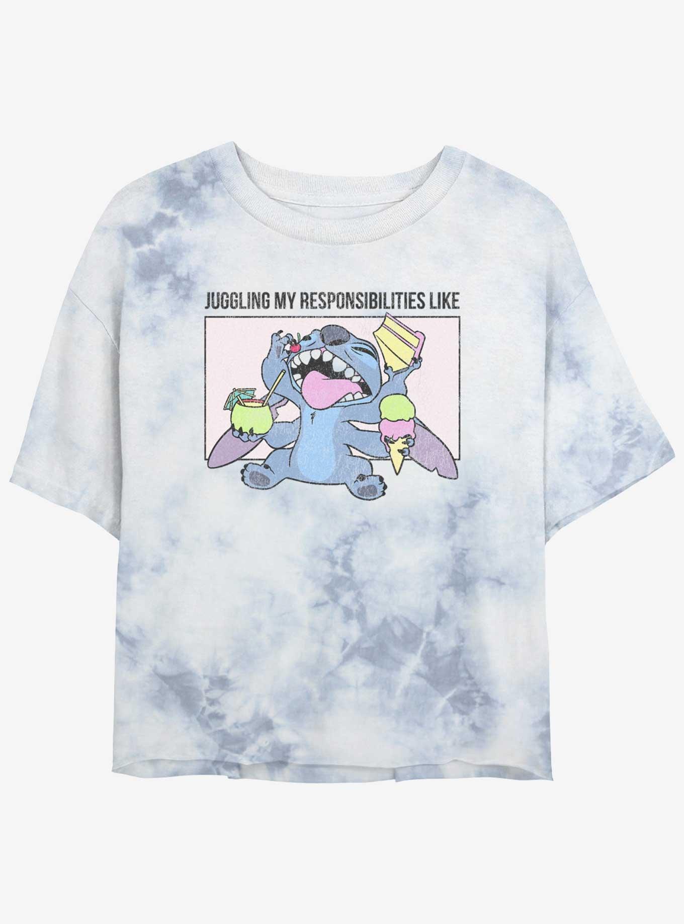 Disney Lilo & Stitch Juggling Responsibilities Tie-Dye Girls Crop T-Shirt