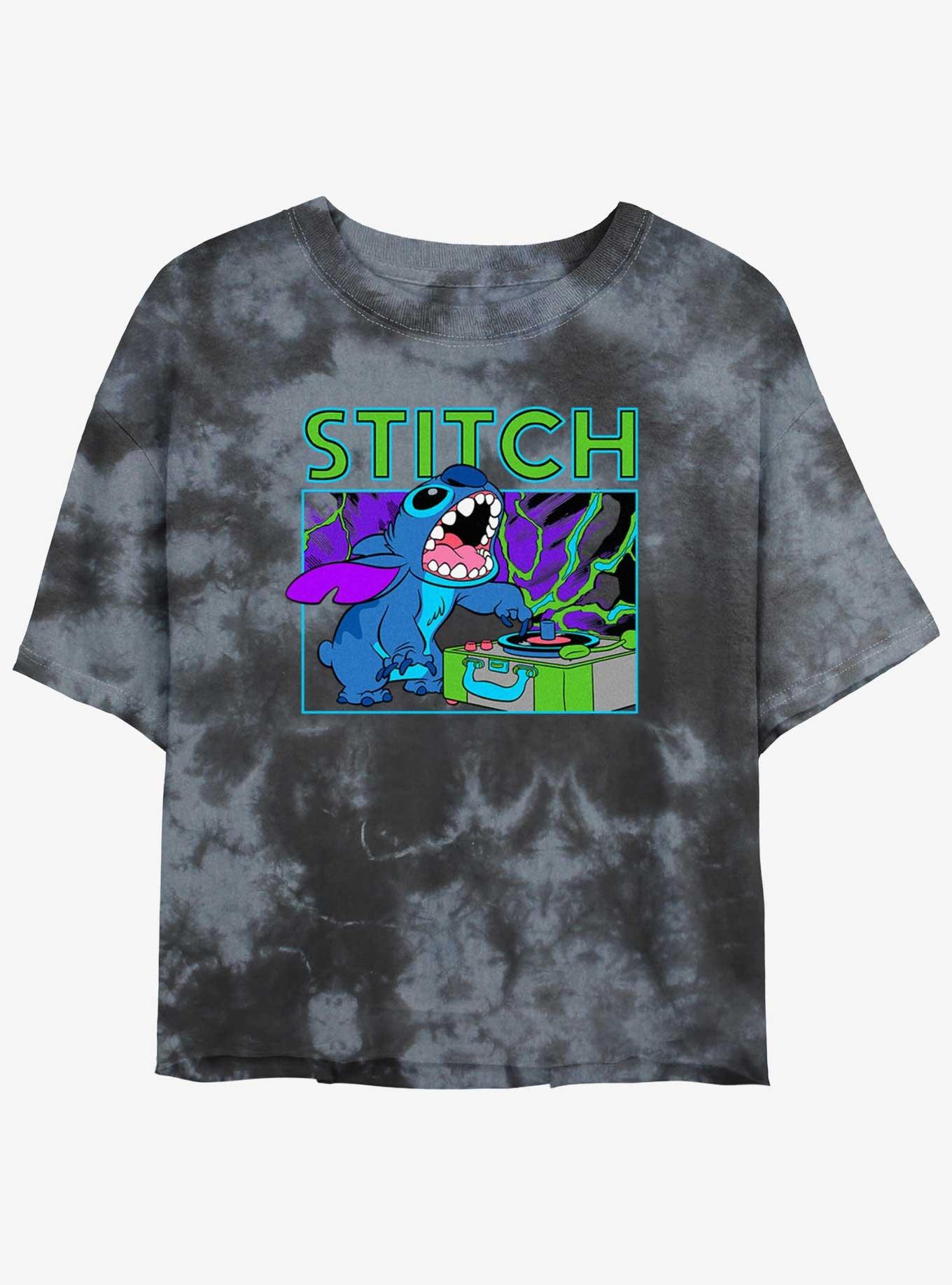 Disney Lilo & Stitch DJ Stitch Tie-Dye Girls Crop T-Shirt, BLKCHAR, hi-res