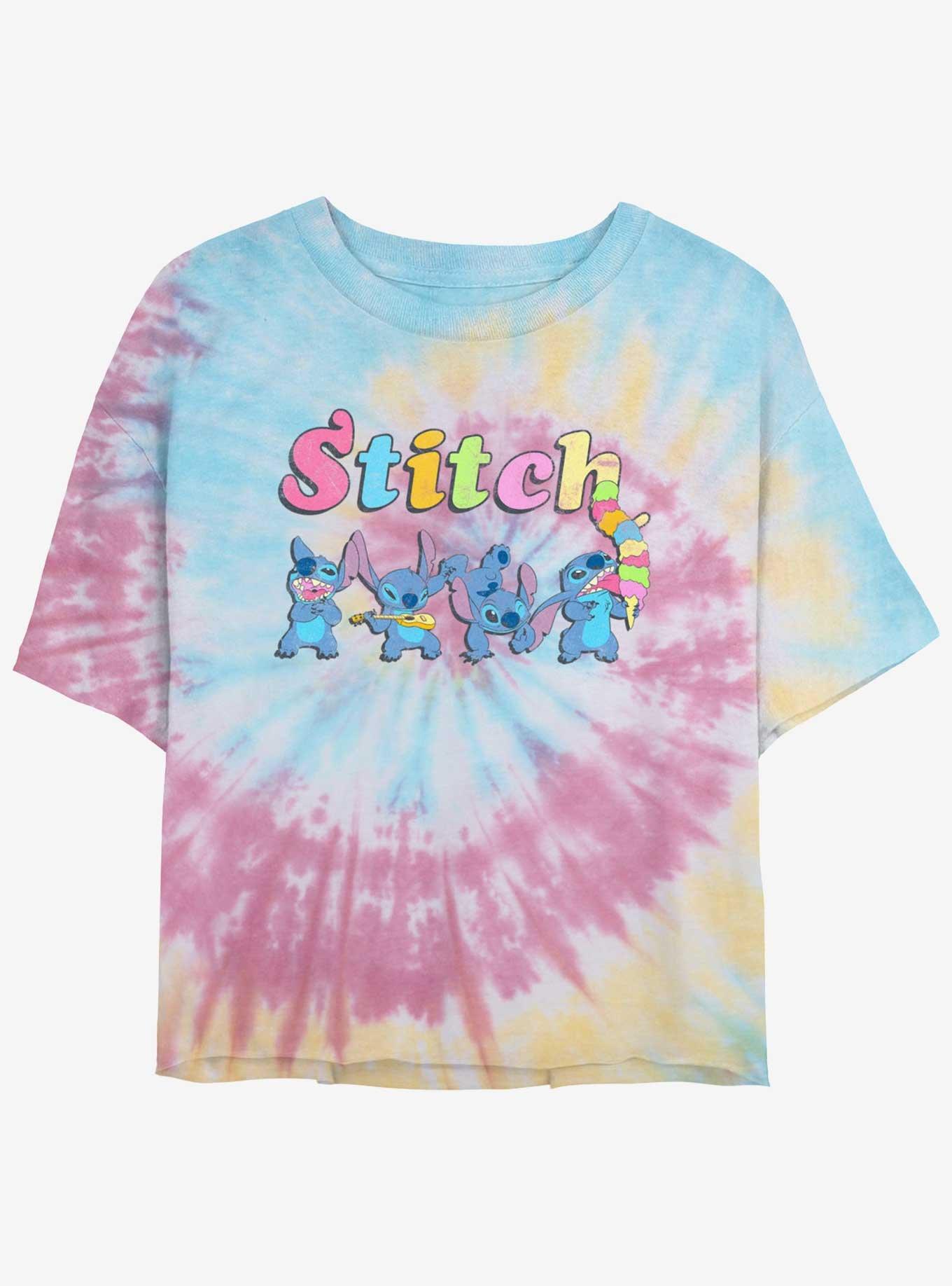 Disney Lilo & Stitch Ice Cream Scoops Tie-Dye Womens Crop T-Shirt, , hi-res