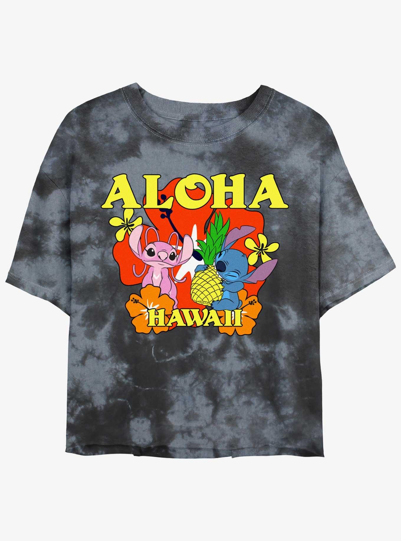 Disney Lilo & Stitch Aloha Angel & Stitch Tie-Dye Womens Crop T-Shirt, BLKCHAR, hi-res